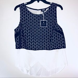 NWT KAARI BLUE SLEEVELESS EYELET NAVY SHIRT